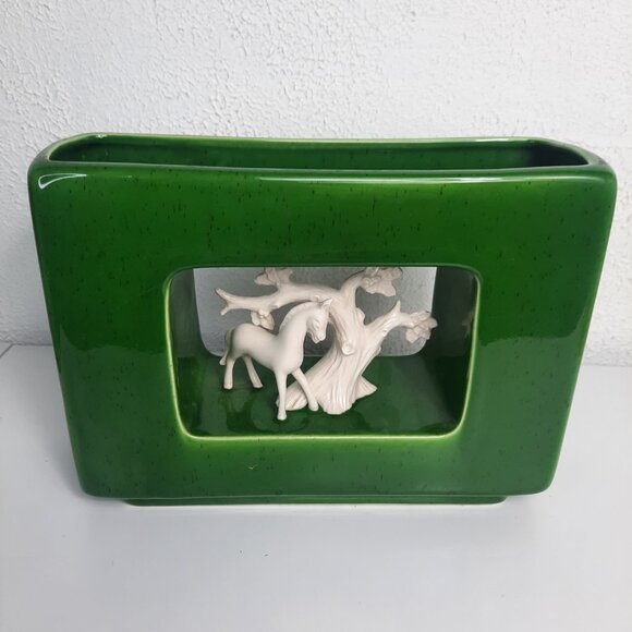 Vintage MCM Howard Pierce California USA Pottery Vase Bisque Horse Center #P-500 - Picture 4 of 13